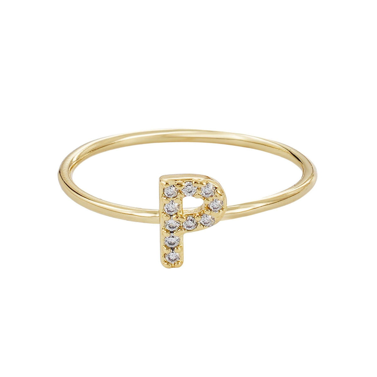 14k Gold Plated CZ Pave Initial Ring