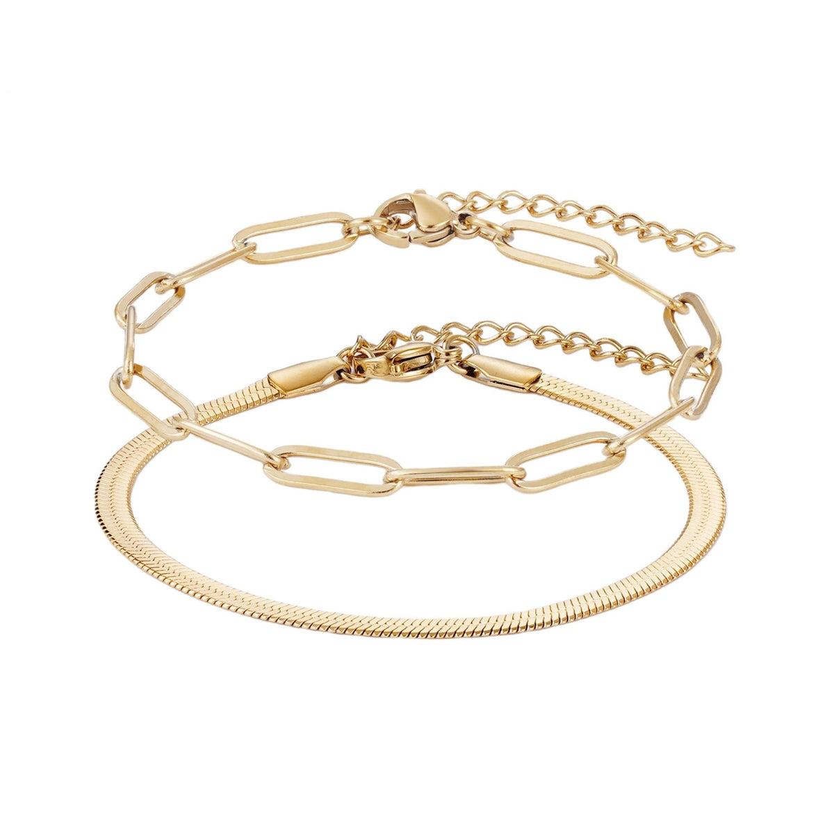 Tarnish Resistant 18k Gold Plated 2-Chain Bracelet Set