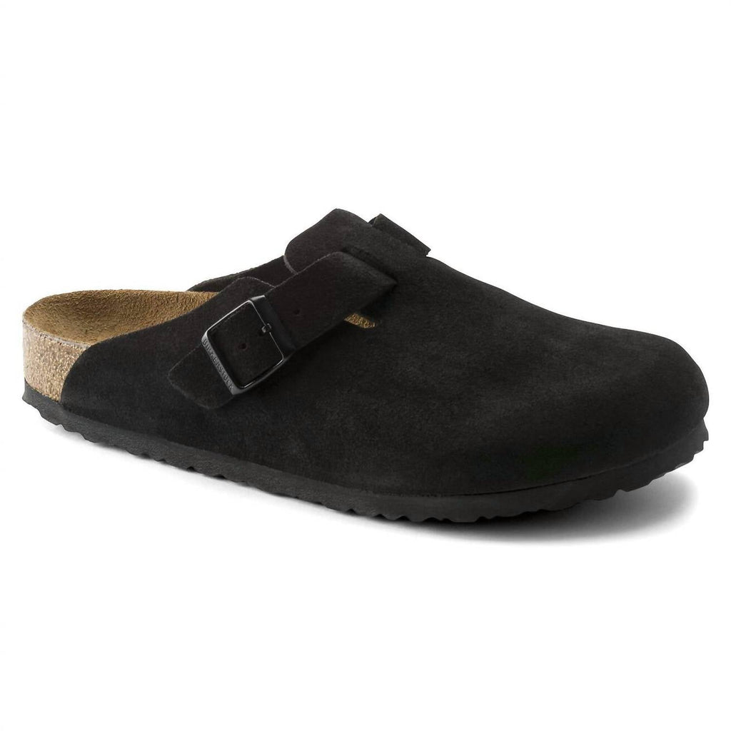 Unisex Boston Soft Footbed Suede Leather Clogs In Black