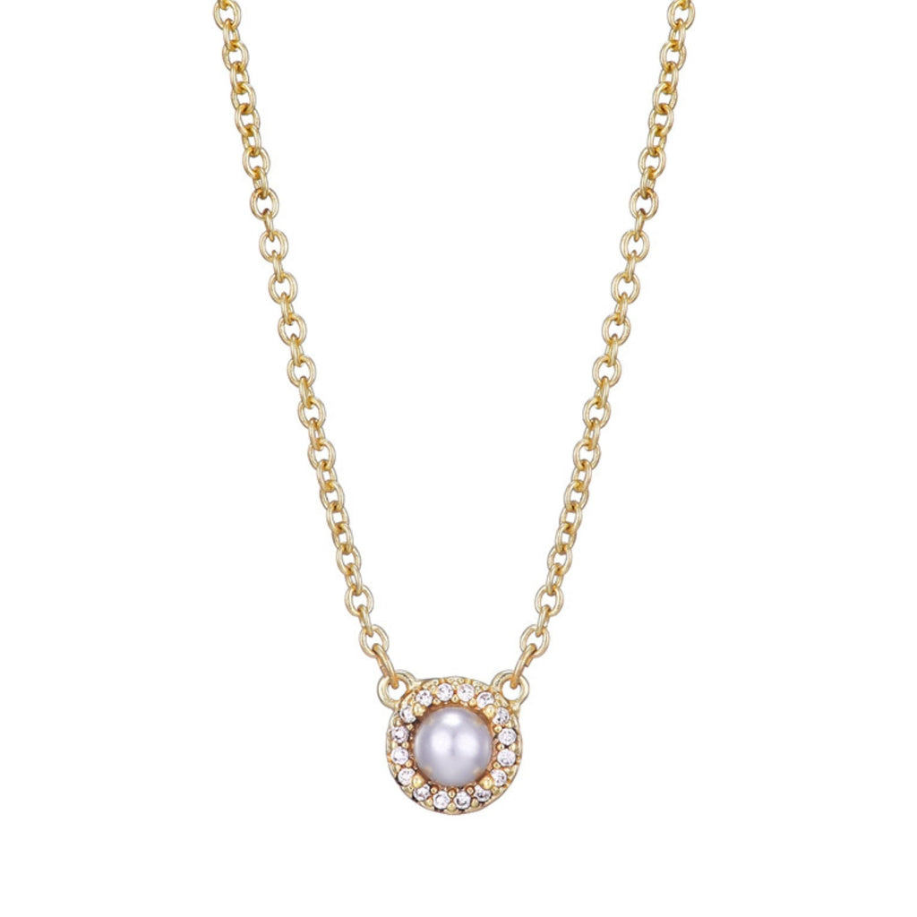 14k Gold Plated Freshwater Pearl CZ Halo Necklace