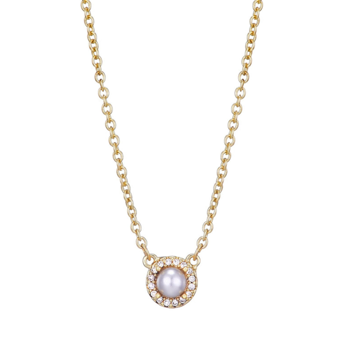 14k Gold Plated Freshwater Pearl CZ Halo Necklace