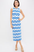 Blue & White Zig-Zag Stripe Mykonos Knit Maxi Dress