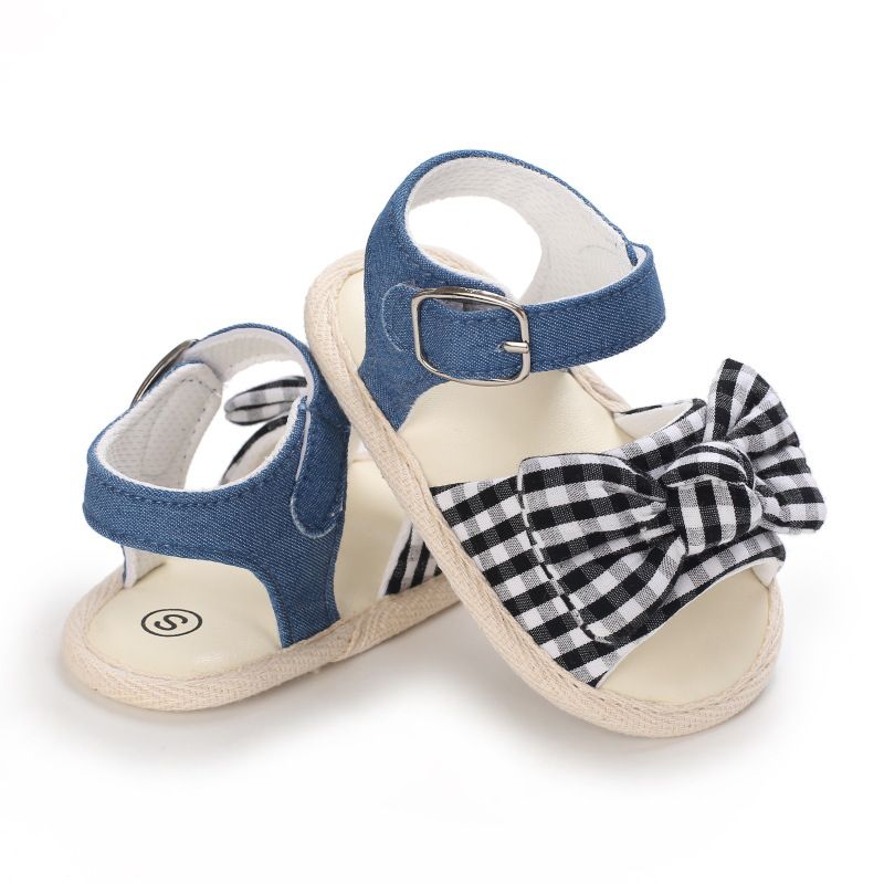 Black Checkered Bow Tie N Jeans Strap Sandals