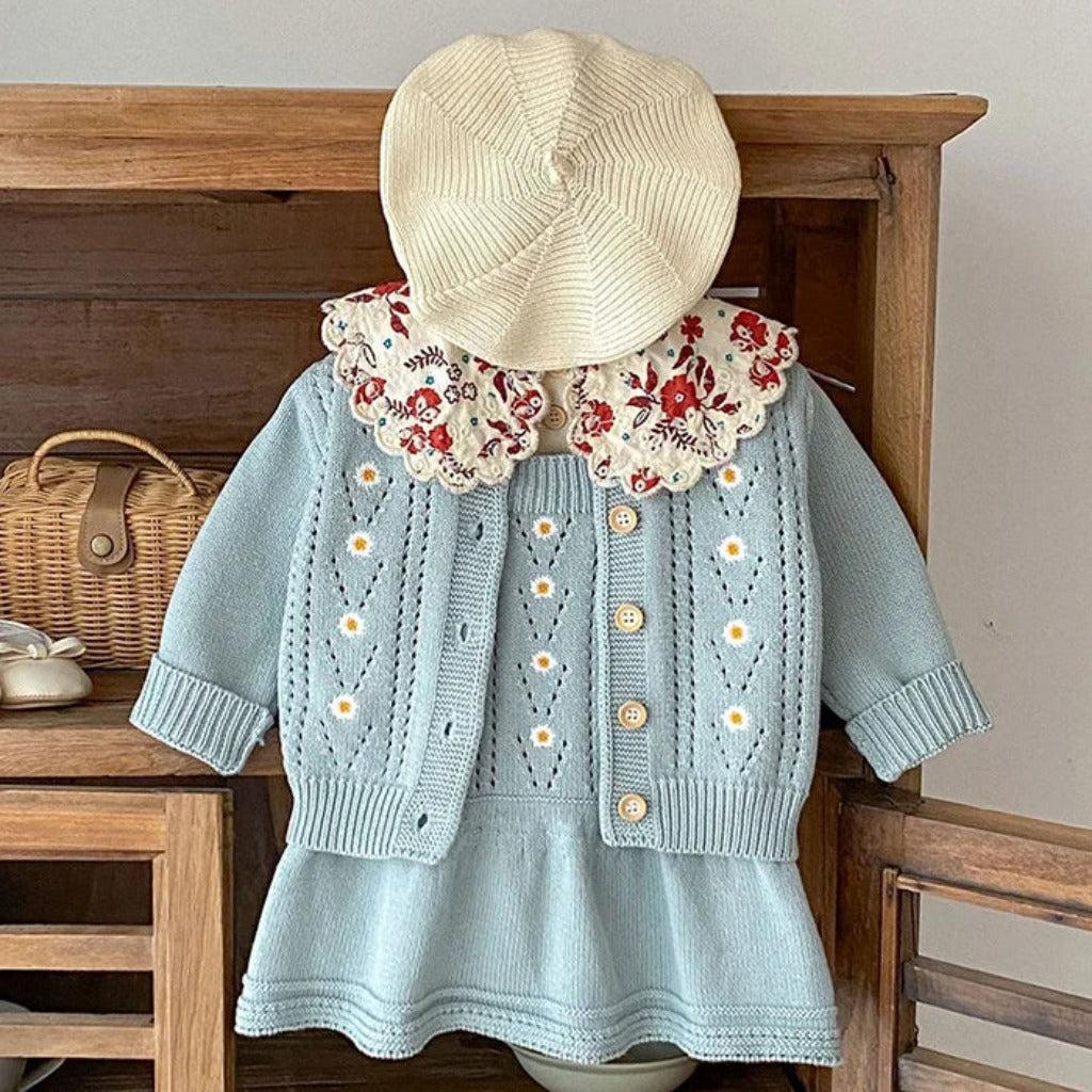 2-Piece Daisy Girl Knit Dress & Cardigan Set