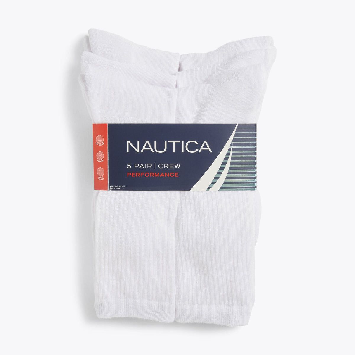Nautica Mens Athletic Crew Socks, 5-Pack