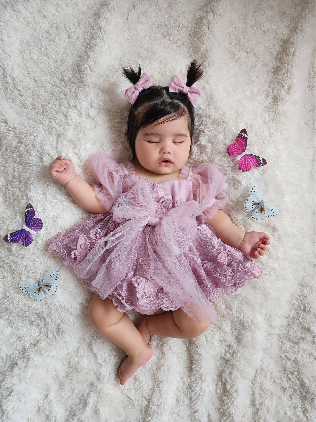 Butterfly Kisses Dusty Rose Pink Embroidered Baby Girl Party Romper