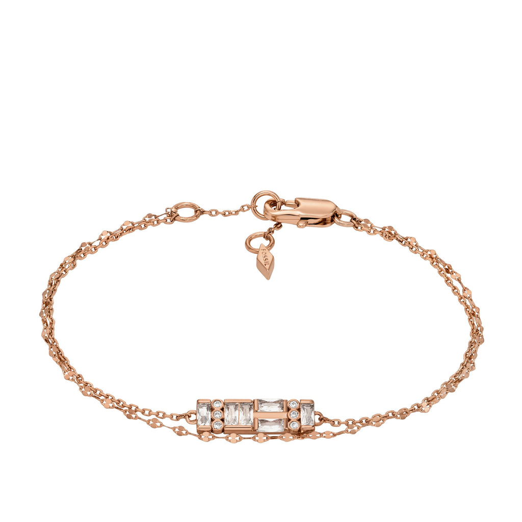 Fossil Women's Hazel Sparkling Baguettes Rose Gold-Tone Brass Multi-Strand Bracelet