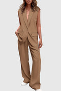 2-Piece Blazer Suit Vest and Wide Leg Pants Set