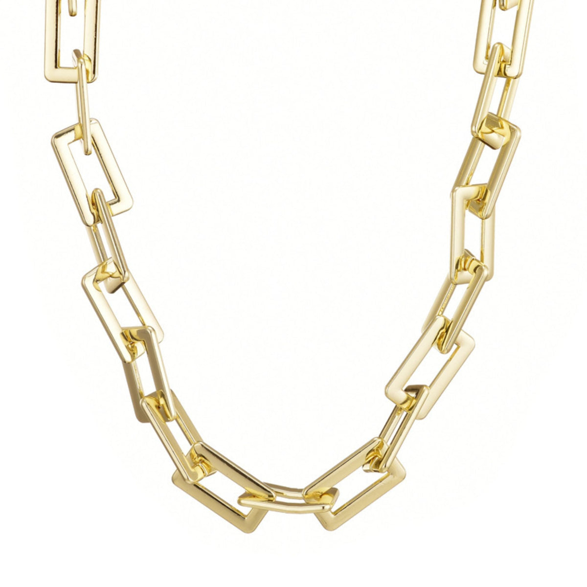 Gold Plated Rectangle Paperclip Chain Necklace