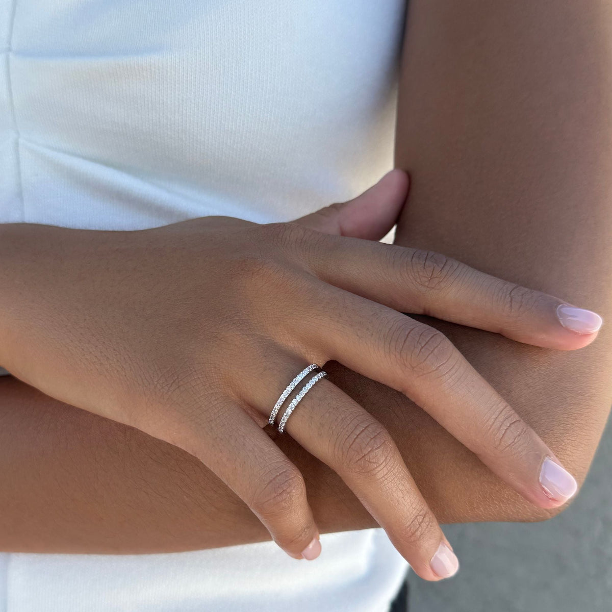 Silver Plated CZ Double Band Ring