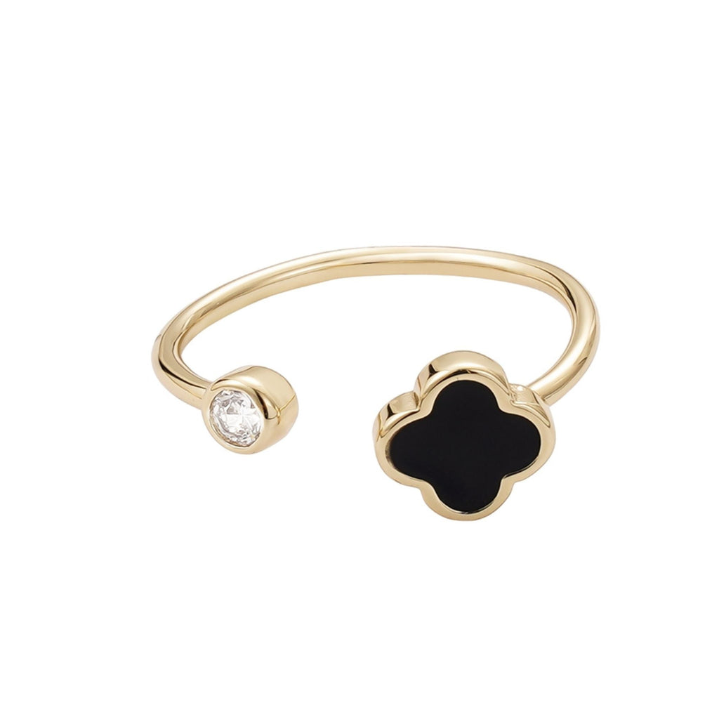 14k Gold Plated Adjustable Clover CZ Ring