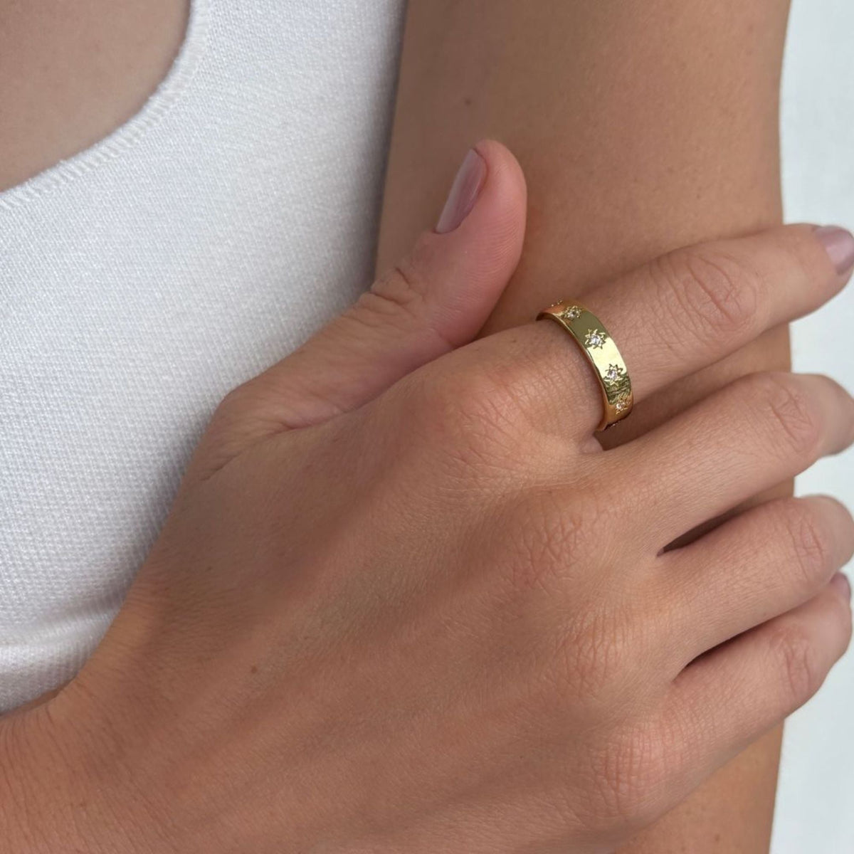 14k Gold Plated Stars Band Ring