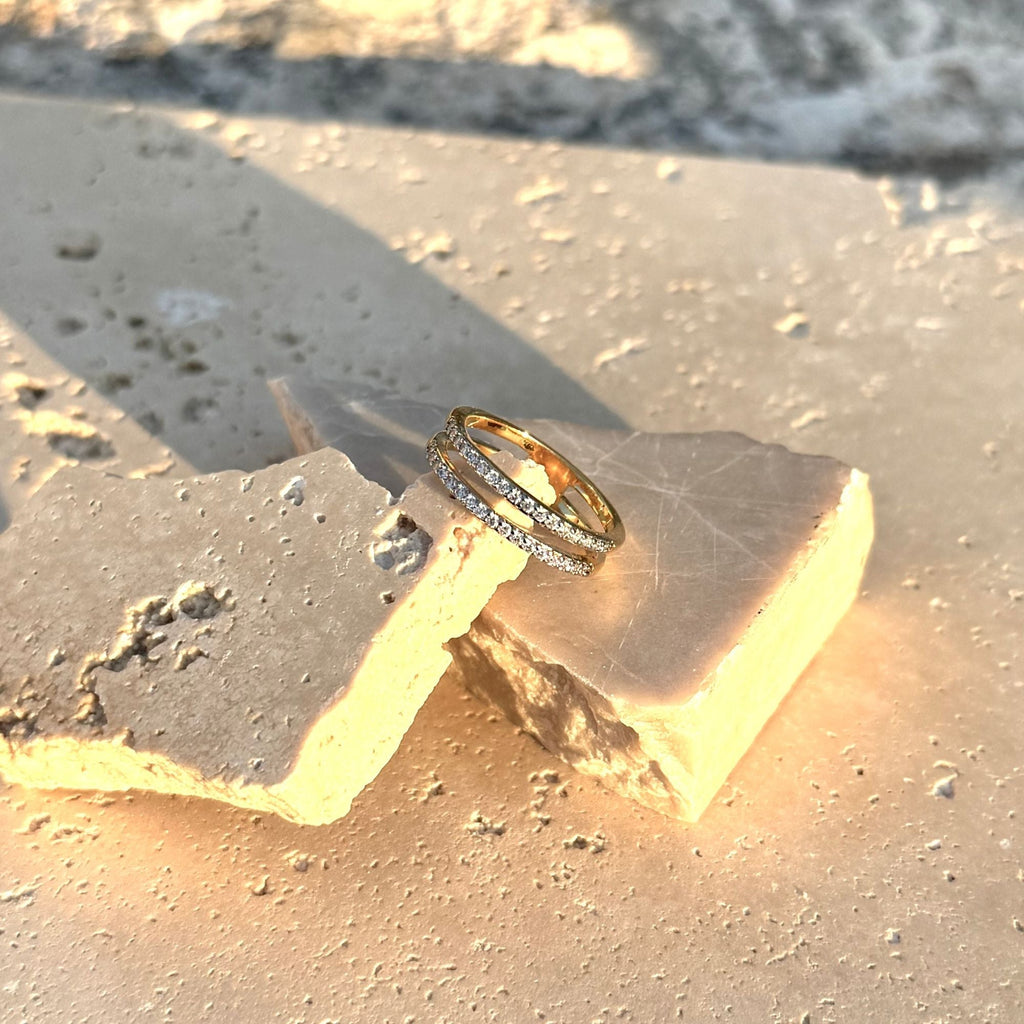 14k Gold Plated CZ Double Band Ring