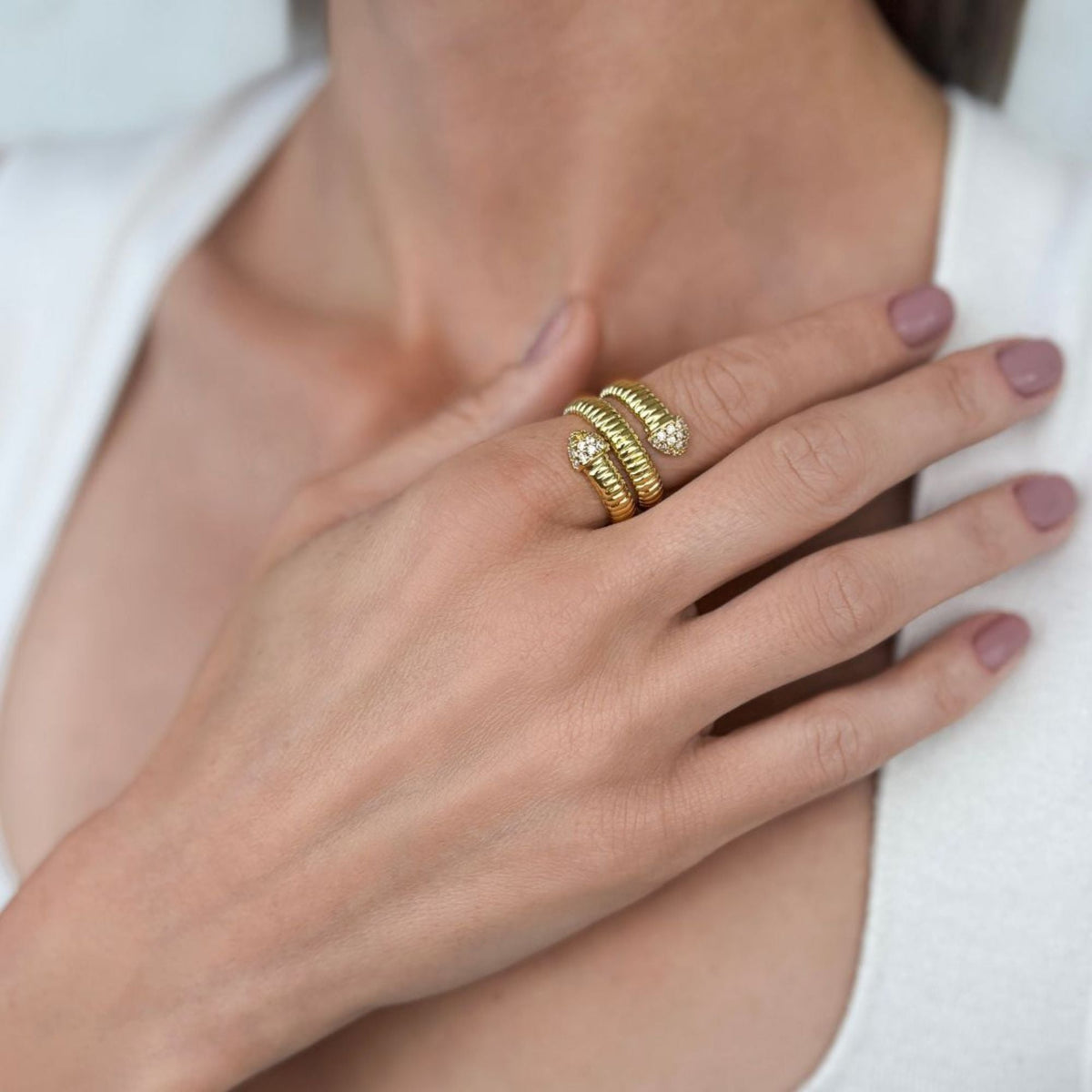 14k Gold Plated Coil Wrap CZ Ring