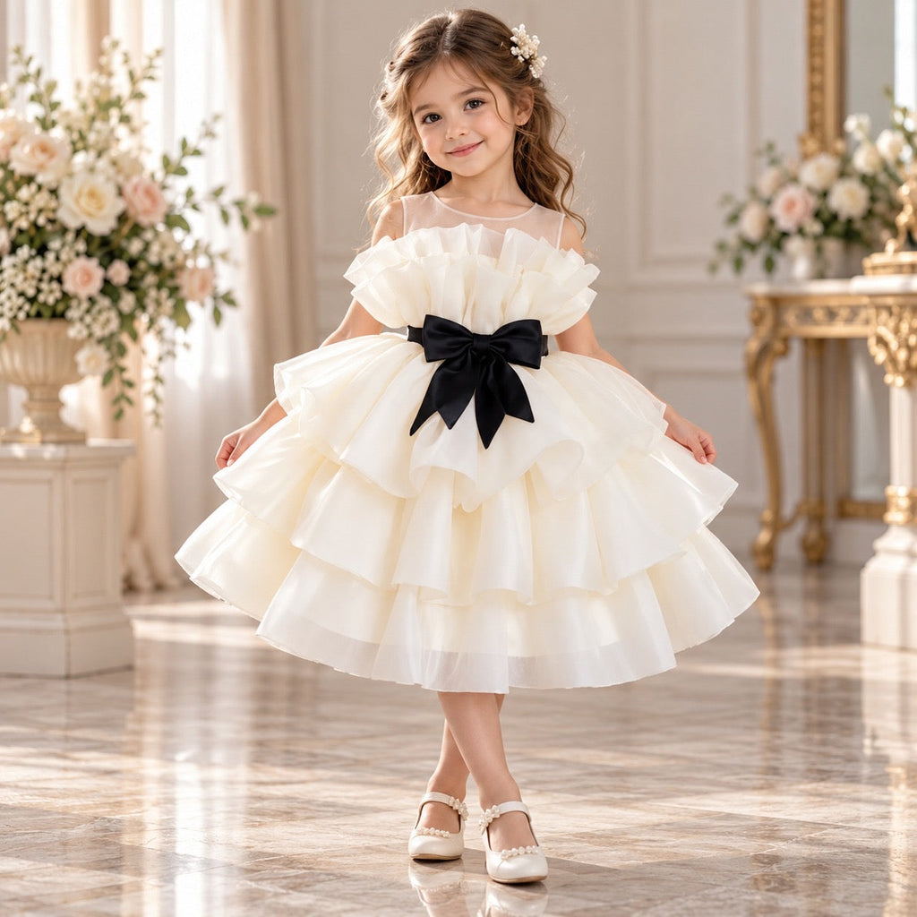 Champagne White Sleeveless Flower Girl Dress