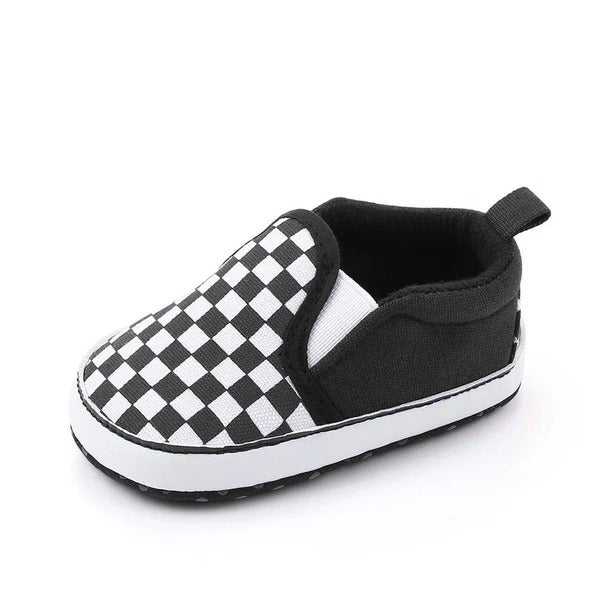 Black and White Check Pattern Baby Shoes