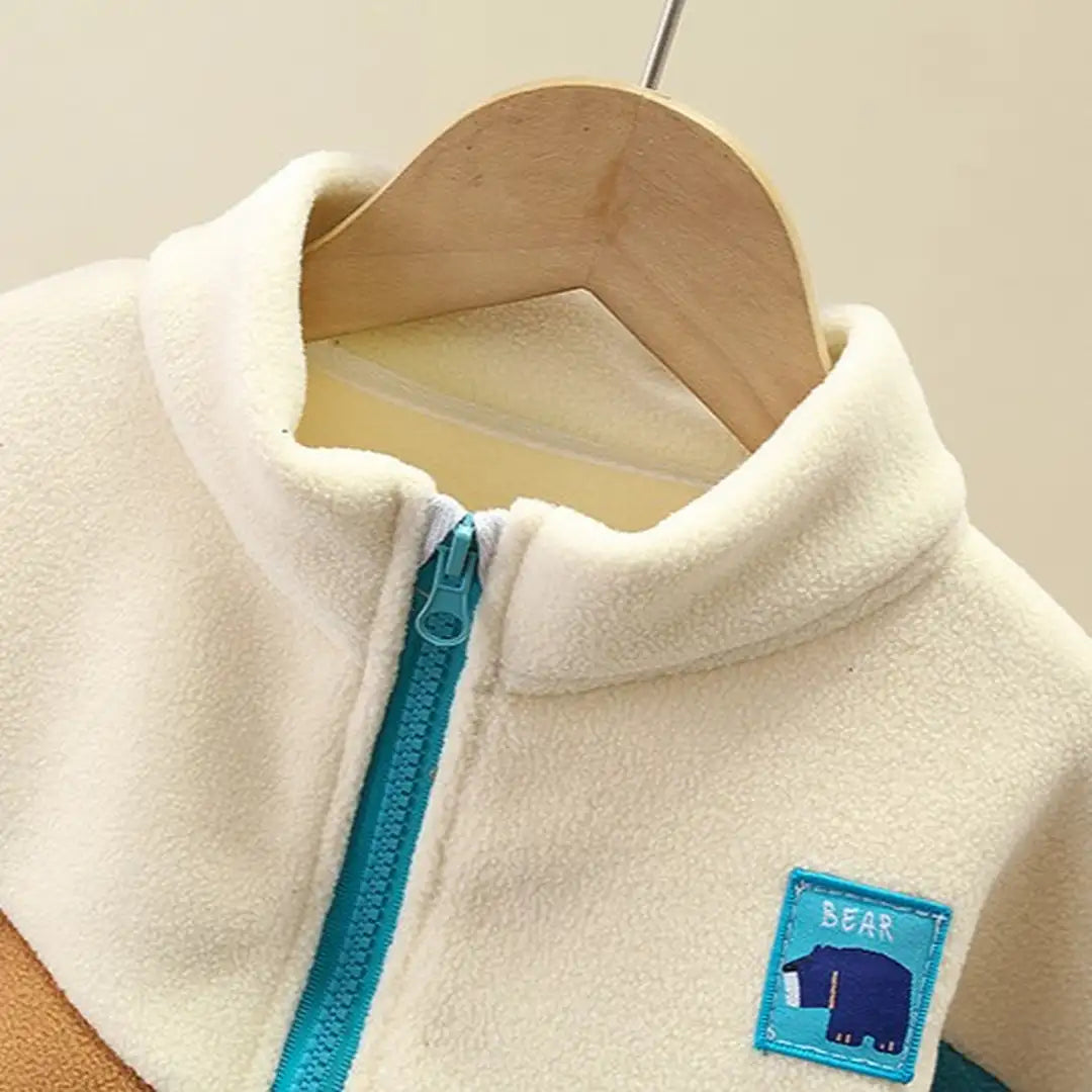 Beige Brown N Blue Color Block Jacket