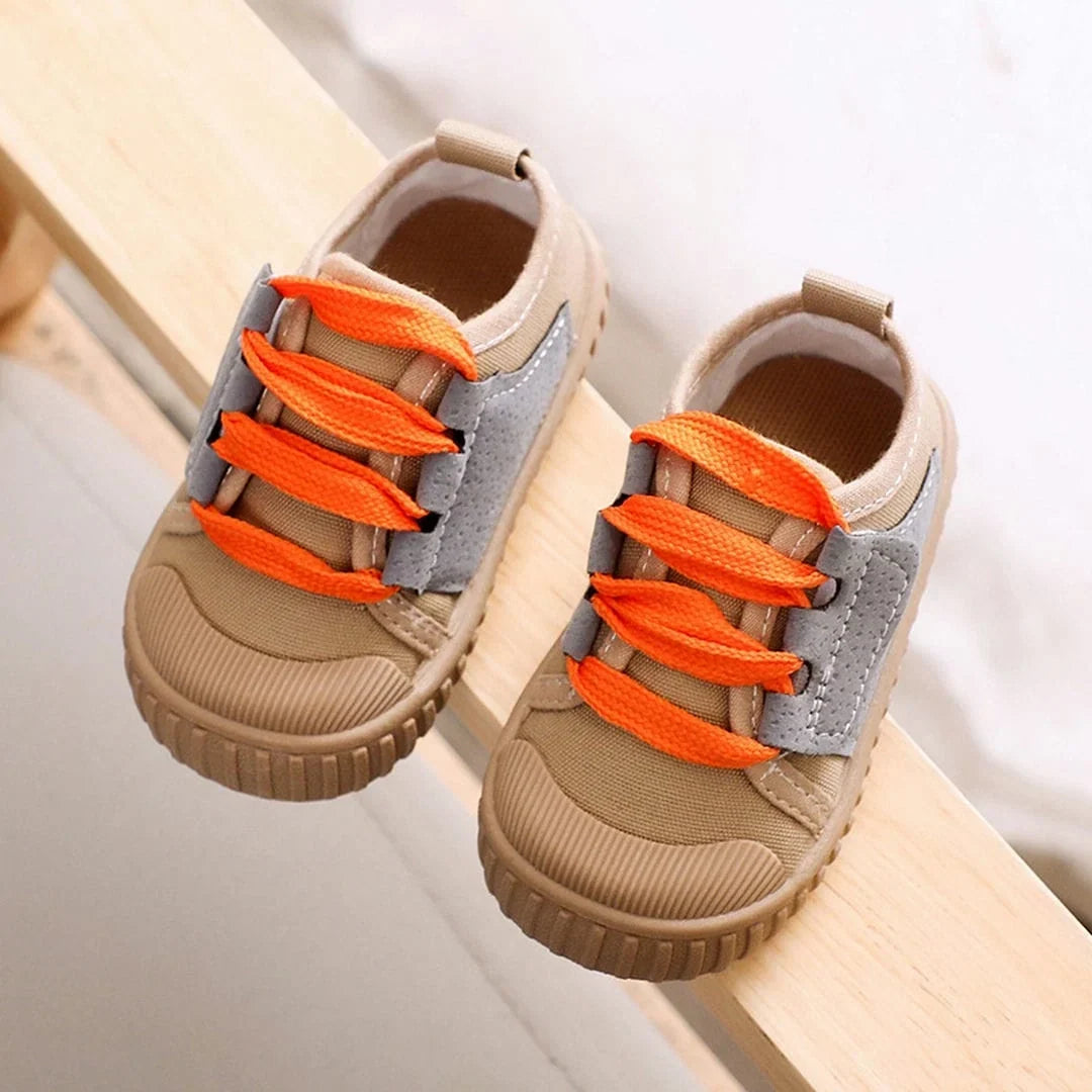 Brown Casual Style Kids Shoes with Orange Laces