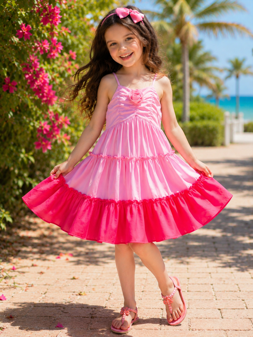 Blushing Pink Ombre Rosette Tiered Dress