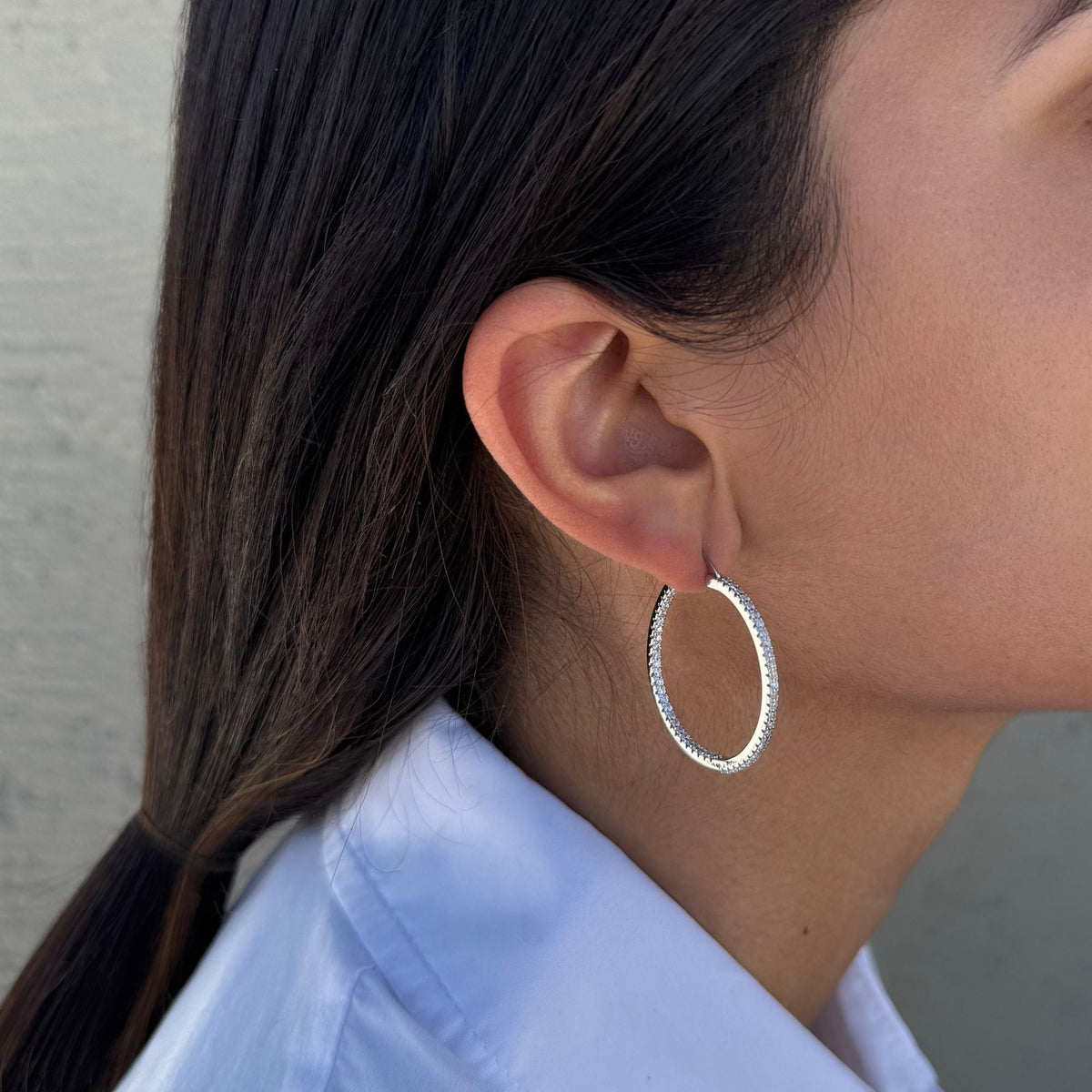 Silver Plated Infinity CZ and Plain Hoop Earring Set