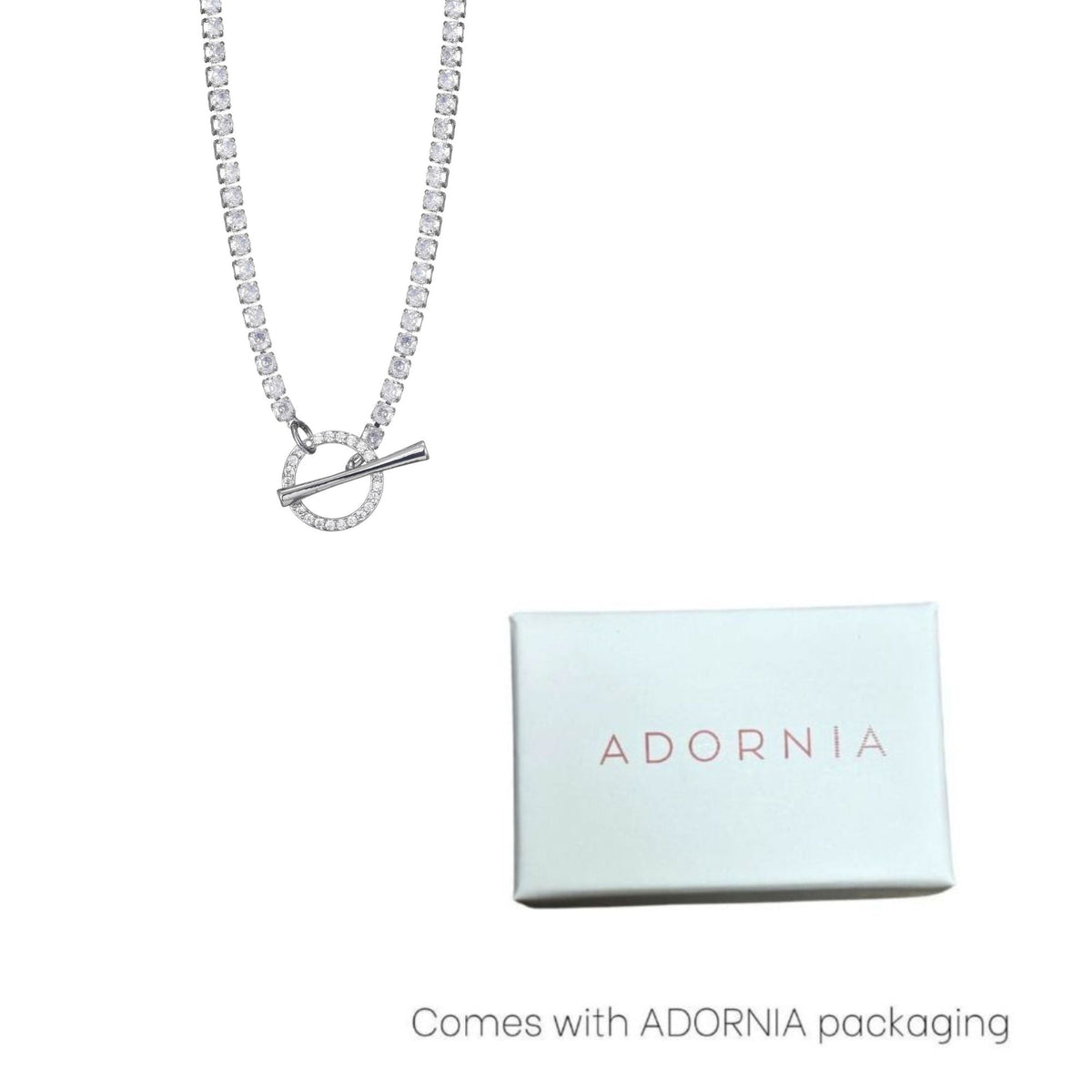 Silver Plated Crystal Toggle Tennis Necklace