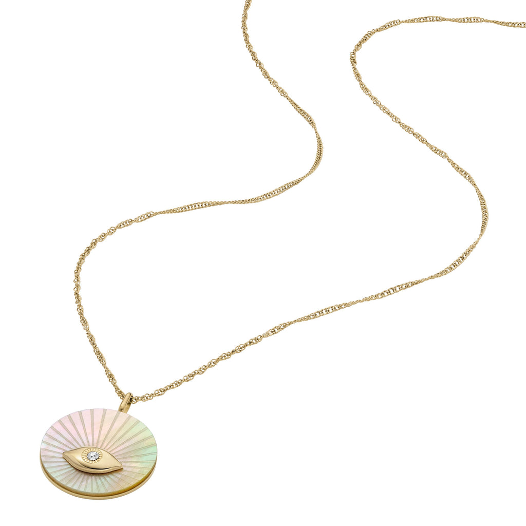 Fossil Women's Sutton Evil Eye Gold-Tone Stainless Steel Pendant Necklace