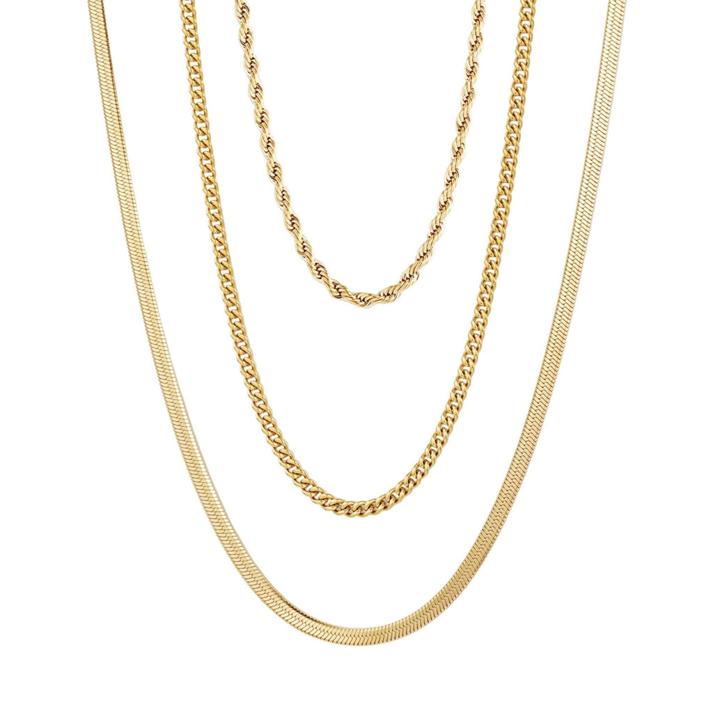 Tarnish Resistant 18k Gold Plated Set of 3-Chain Necklaces