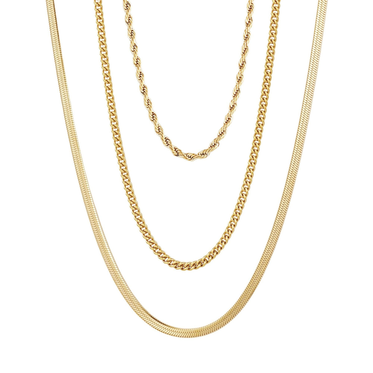 Tarnish Resistant 18k Gold Plated Set of 3-Chain Necklaces