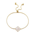 14k Gold Plated Mother of Pearl Initial Clover Bolo Bracelet
