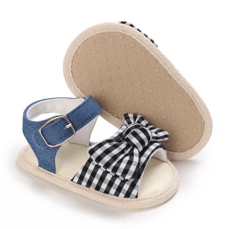Black Checkered Bow Tie N Jeans Strap Sandals