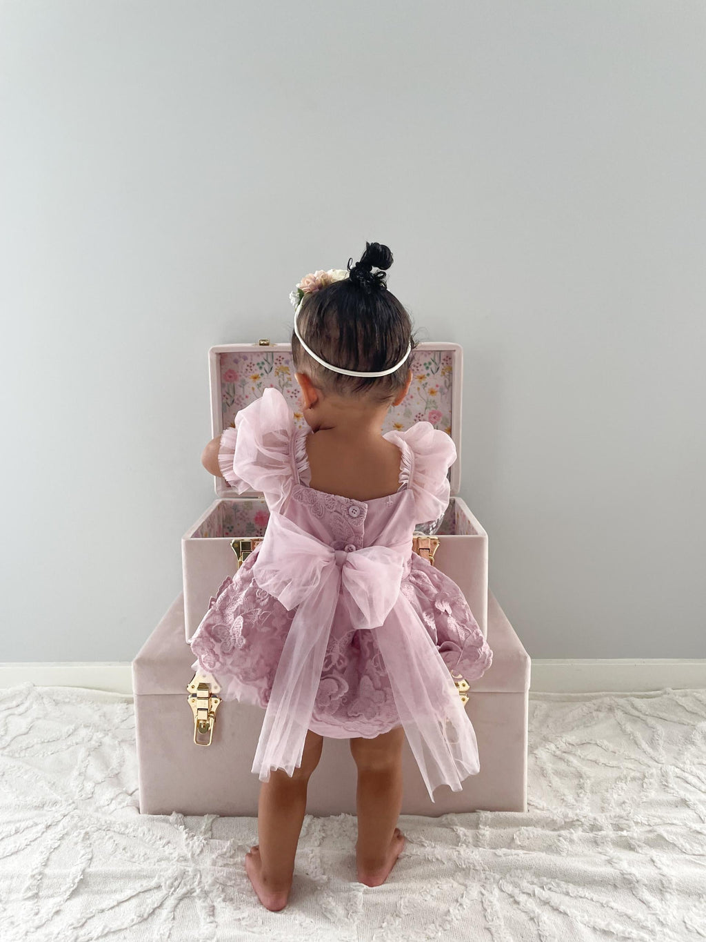 Butterfly Kisses Dusty Rose Pink Embroidered Baby Girl Party Romper