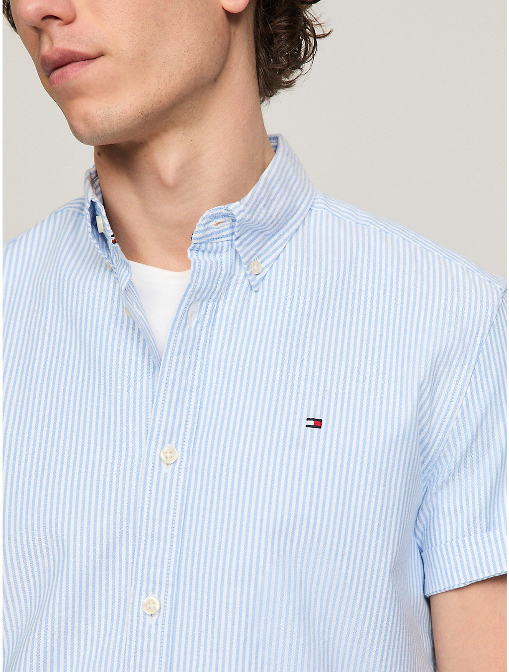 Tommy Hilfiger Men's Regular Fit Stripe Short-Sleeve Oxford Shirt