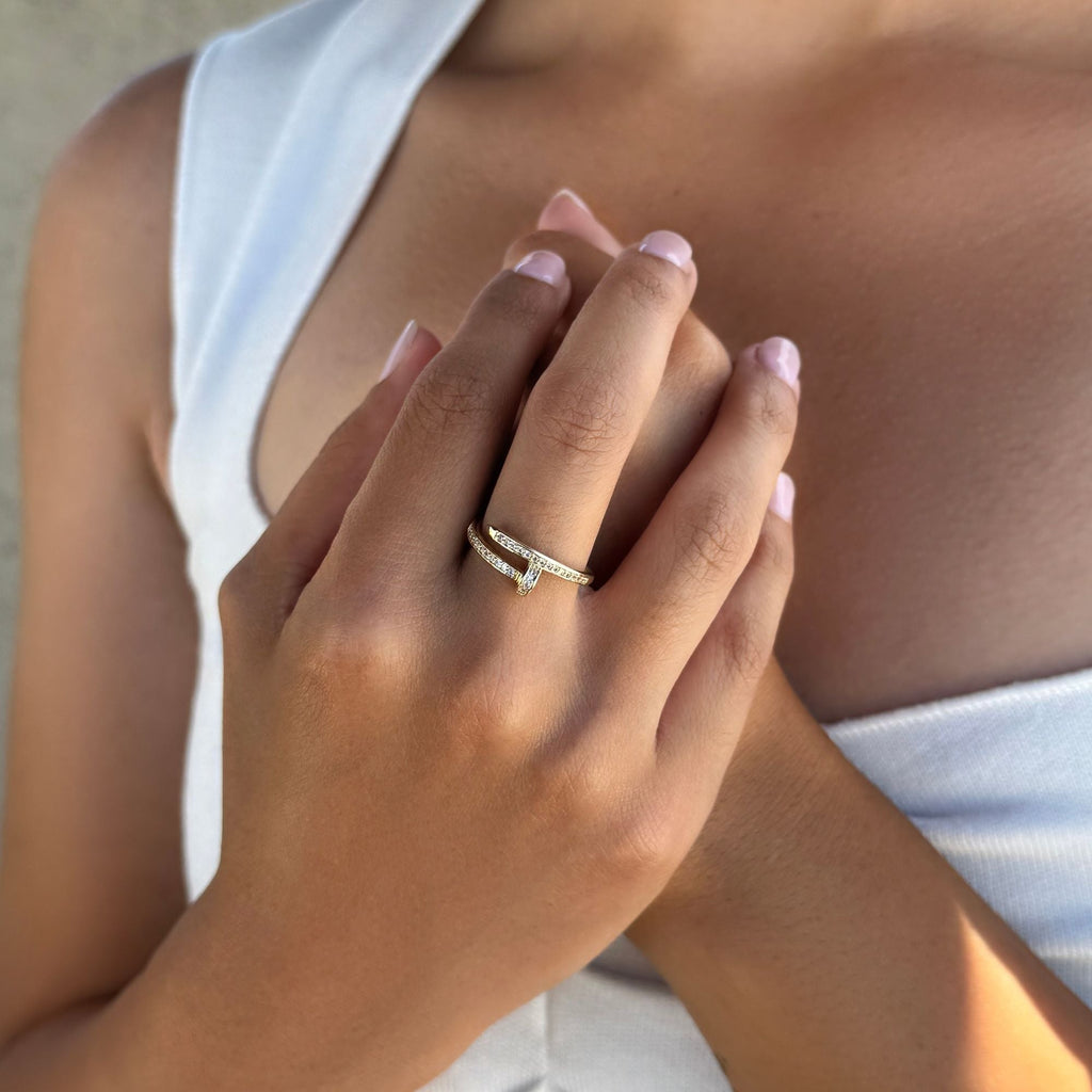 14k Yellow Gold Plated CZ Nail Ring