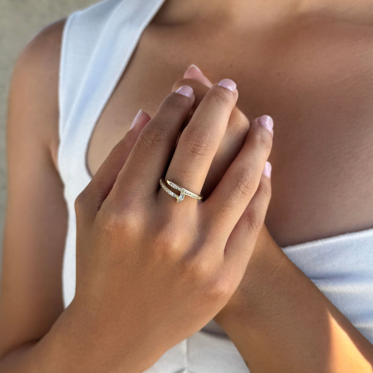 14k Yellow Gold Plated CZ Nail Ring
