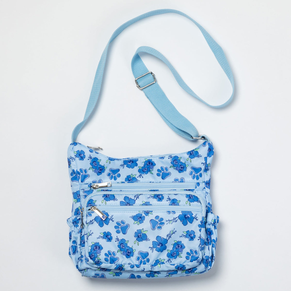 Paw Print Nylon Crossbody Purse | Adjustable Strap with Zip Pockets