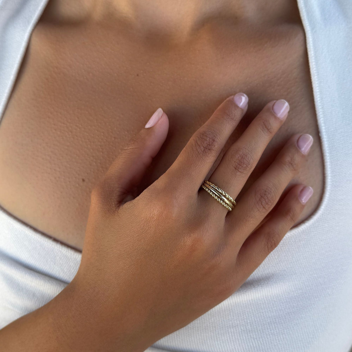 14k Yellow Gold Plated Thin Stacking Band Set