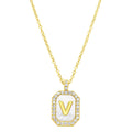 14K Gold Plated White Mother-of-Pearl Initial Tablet Necklace