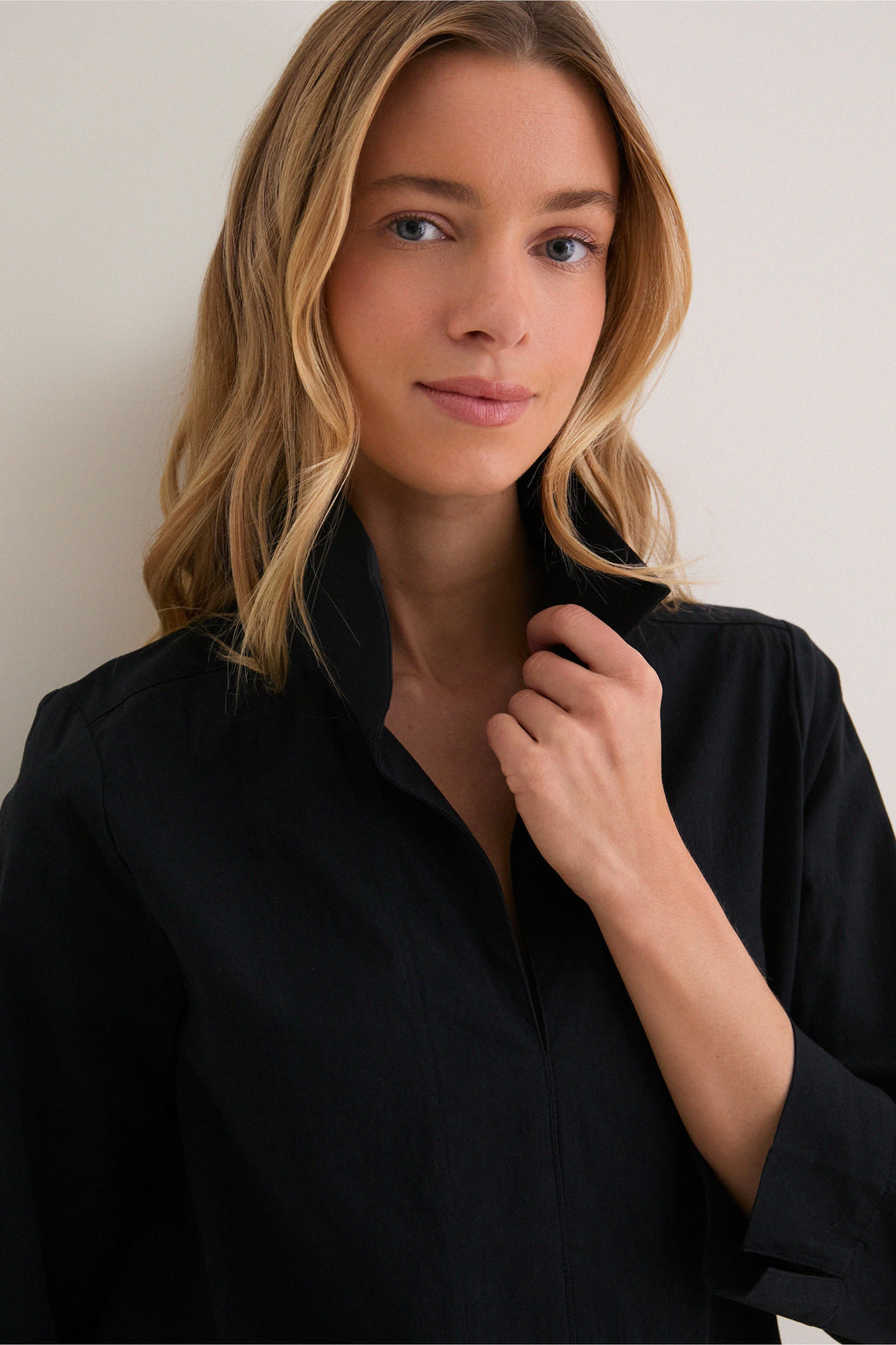 Black Margot Stand Collar Blouse
