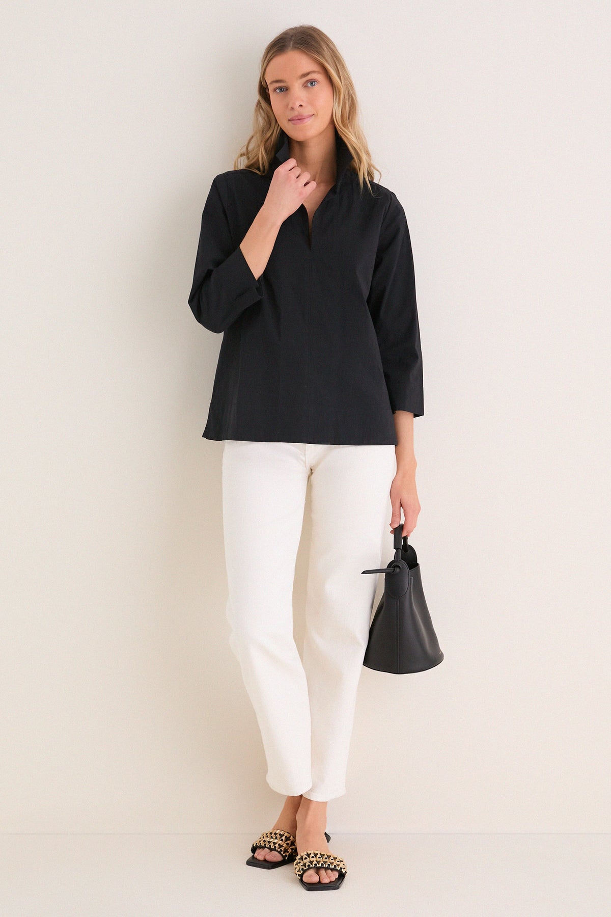 Black Margot Stand Collar Blouse