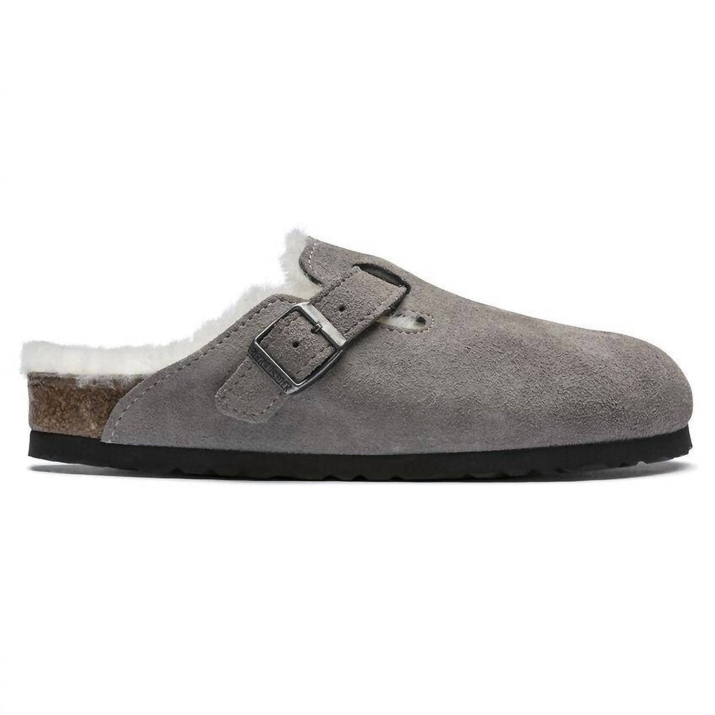 Unisex Boston Fur Coin Shearling Clog In Stone