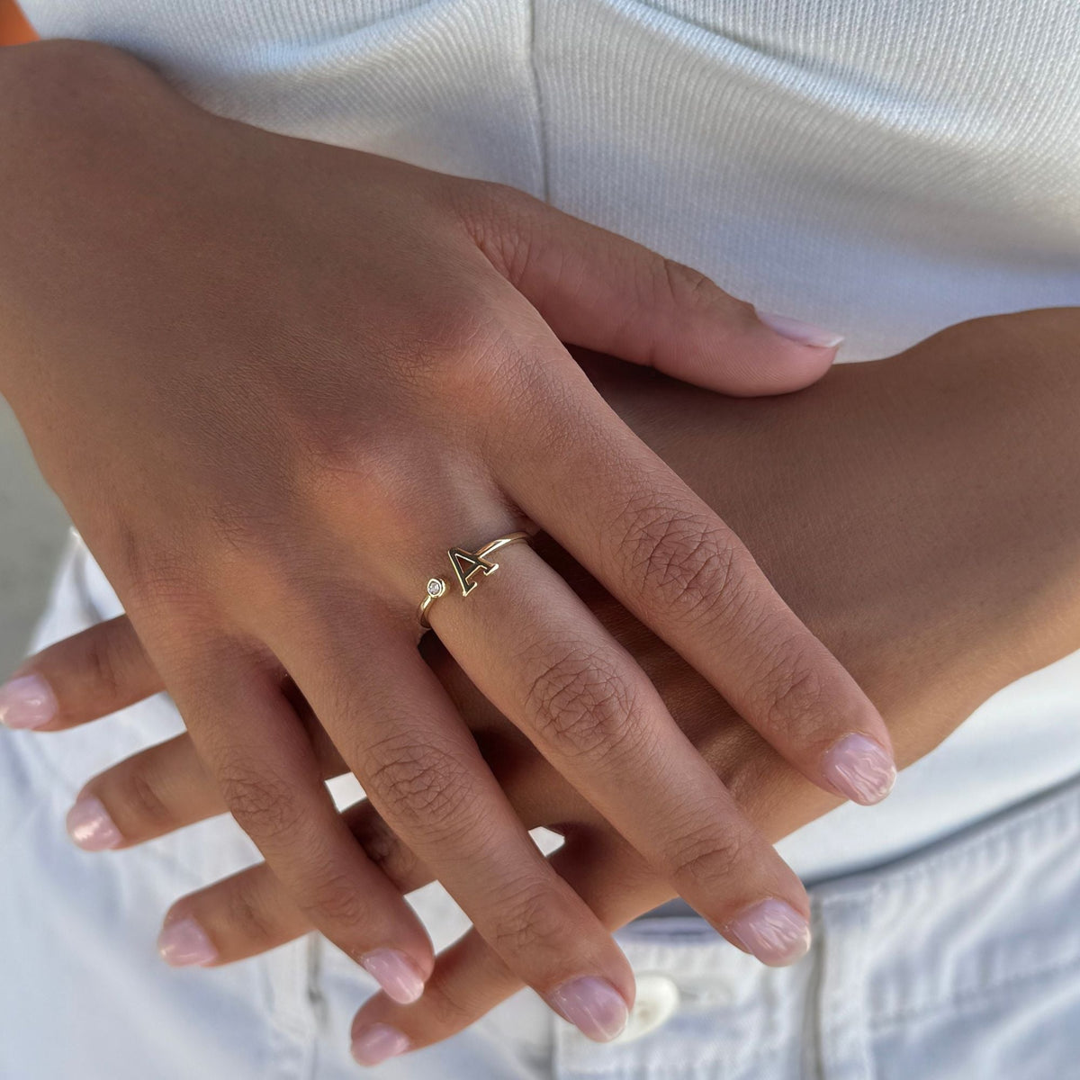 14k Gold Plated CZ Pave Initial Ring