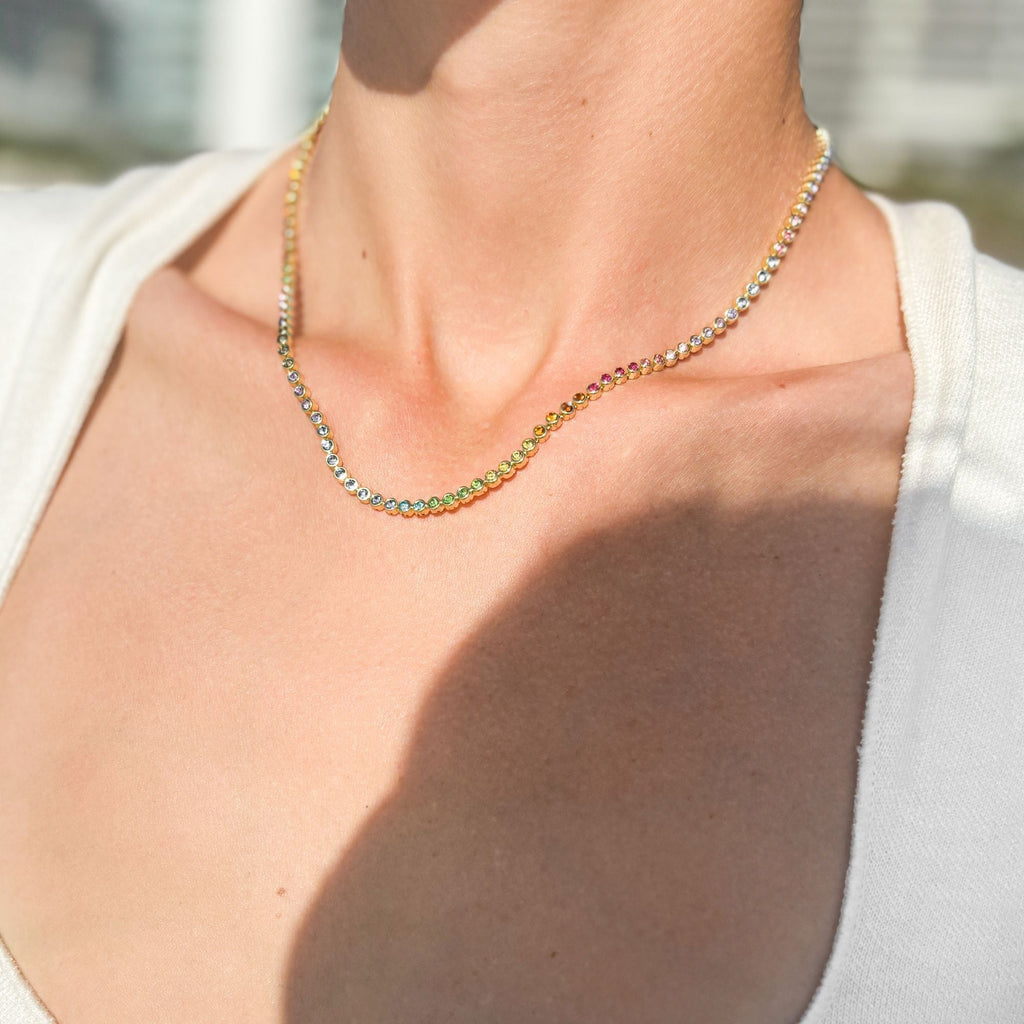 14k Gold Plated Rainbow Tennis Neckalce