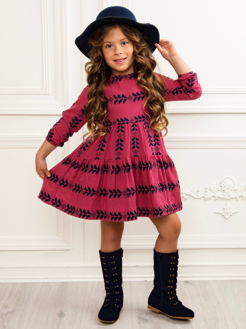 Berry Boho Embroidered Cotton Babydoll Dress
