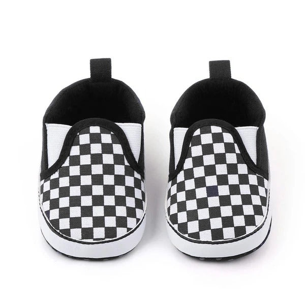 Black and White Check Pattern Baby Shoes