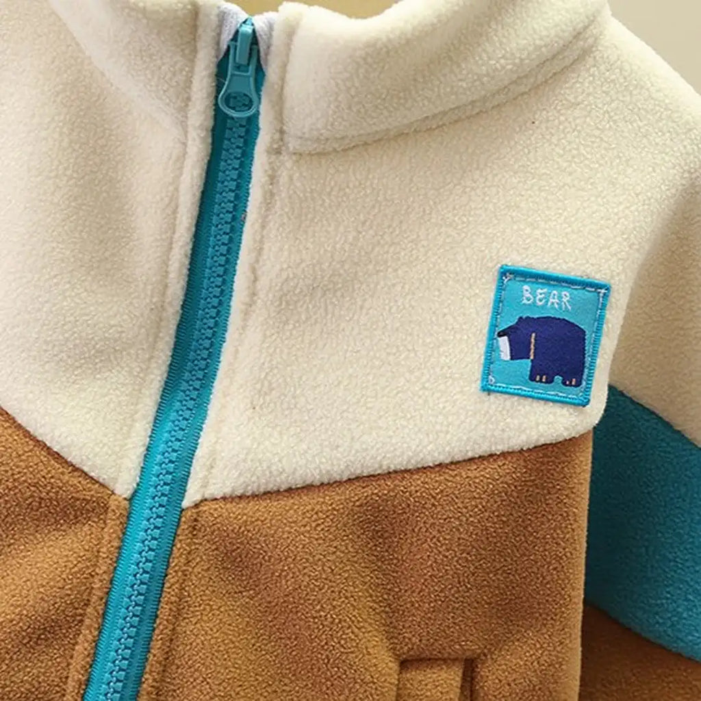 Beige Brown N Blue Color Block Jacket