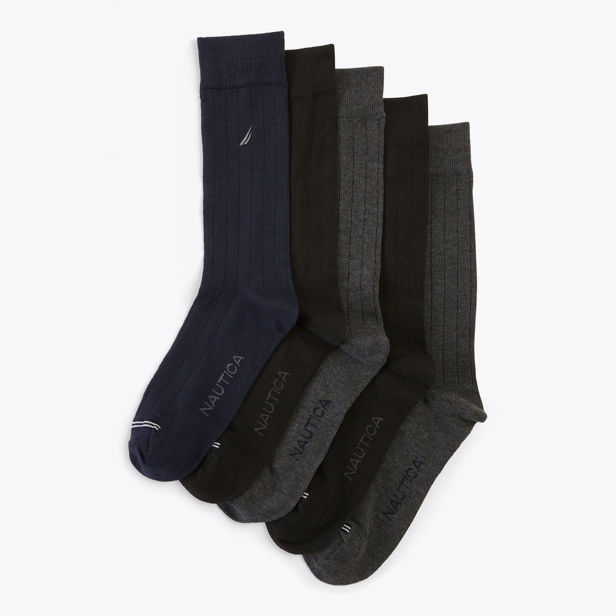 Nautica Mens Solid Ribbed Dress Socks, 5-Pack
