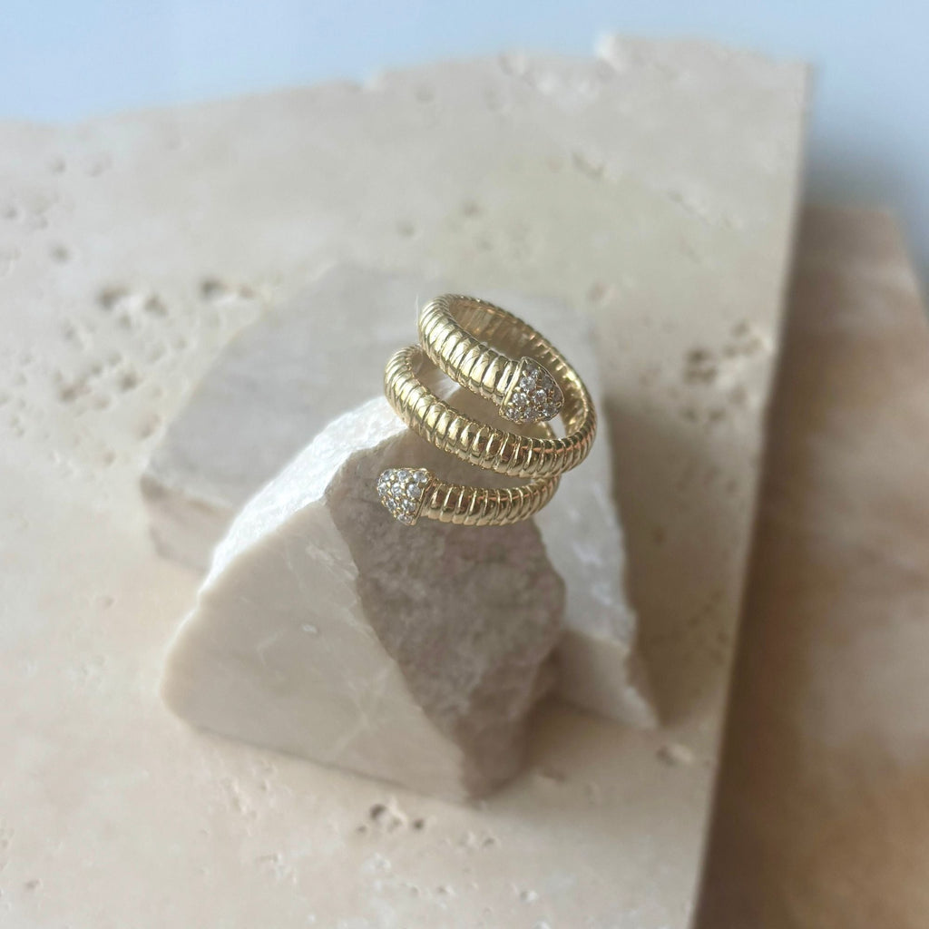 14k Gold Plated Coil Wrap CZ Ring