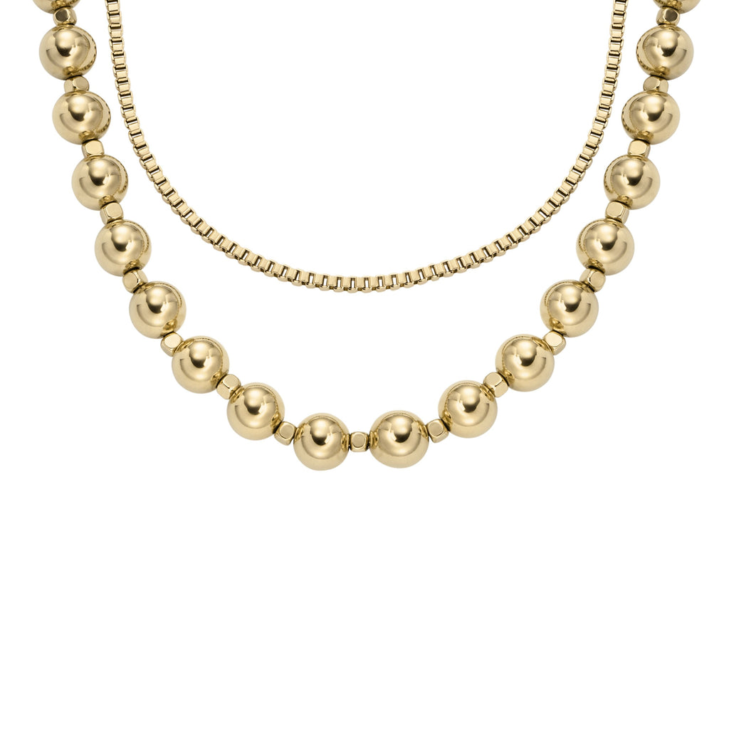 Fossil Women's All Stacked Up Gold-Tone Stainless Steel Beaded Necklace