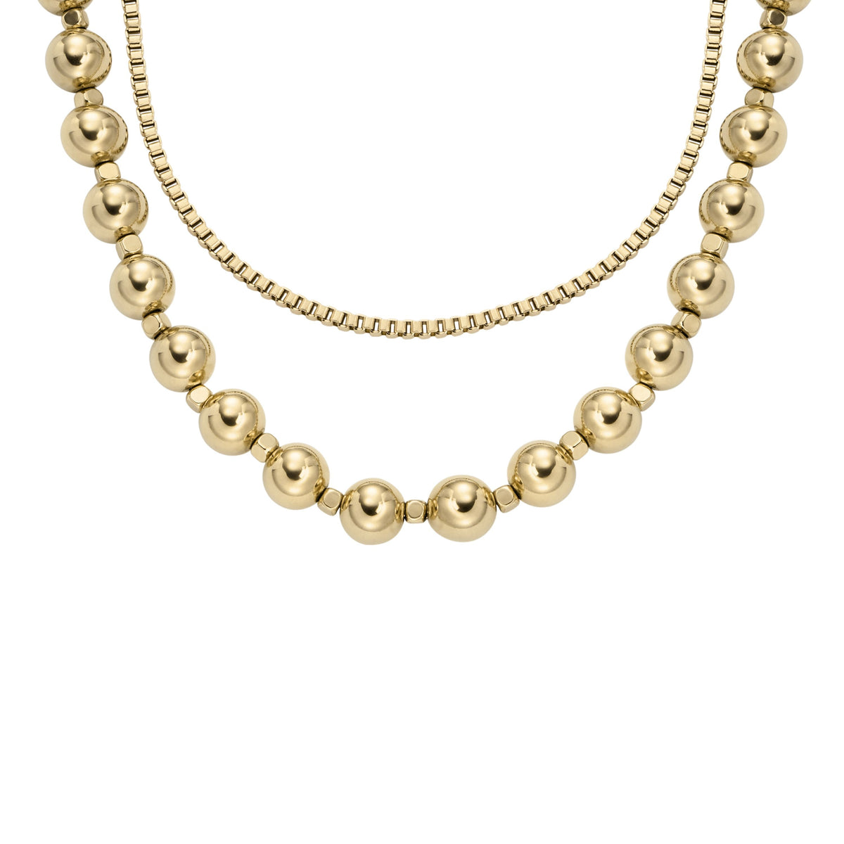 Fossil Women's All Stacked Up Gold-Tone Stainless Steel Beaded Necklace