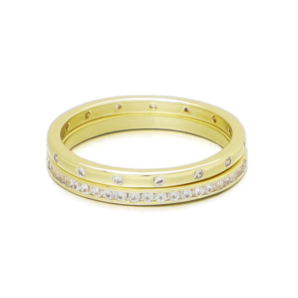 14k Gold Plated 1/2 Eternity and Dotted Band Set of 2 Rings